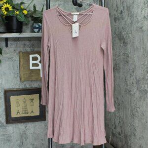 NWT Cy Fashion Front Waffle Knit Lightweight Midi Dress M7498 S Dusty Pink